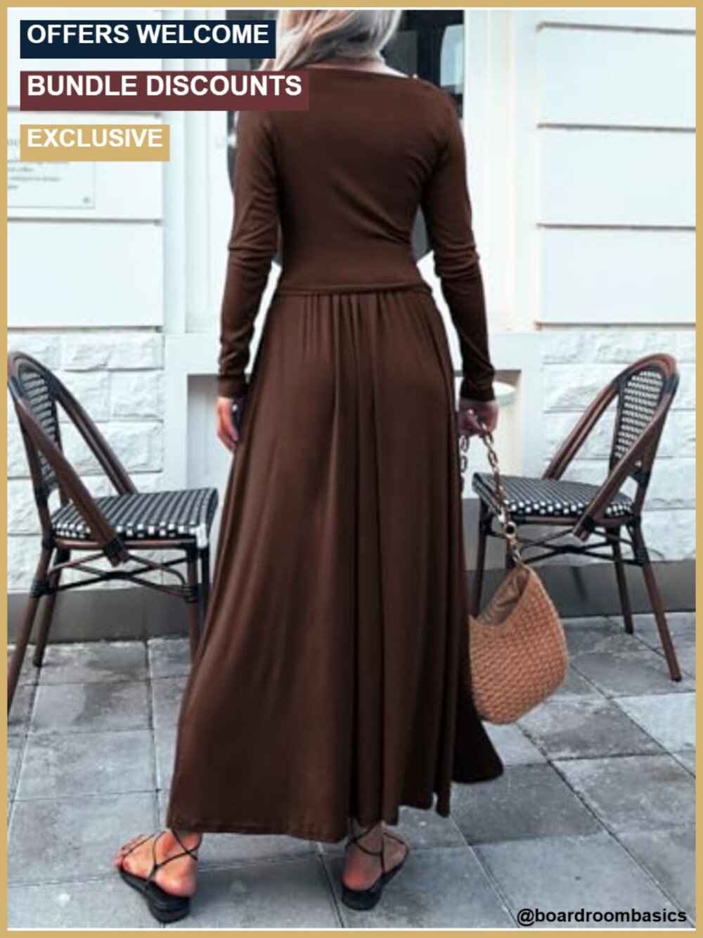 2 Piece Knit Skirt Set Ruched Off Shoulder Top Maxi Skirt with Pockets - Picture 5 of 6